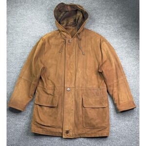 Vintage Coach Suede Leather Hooded Jacket Mens L Wool Lined Brown Olive CK5-0940